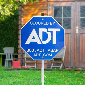 CR&SNG ADT security sign with heavy-duty 28-inch yard stake for outdoor durability.
