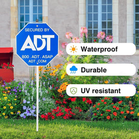 CR&SNG ADT security sign showing easy two-part assembly for quick setup.