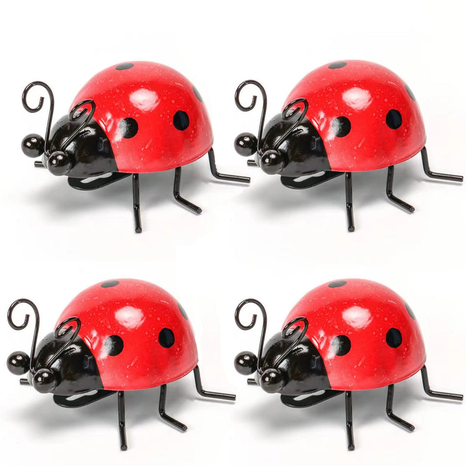 Cruis Cuka Ladybug garden decor set of four in metal adds vibrant color to your yard.