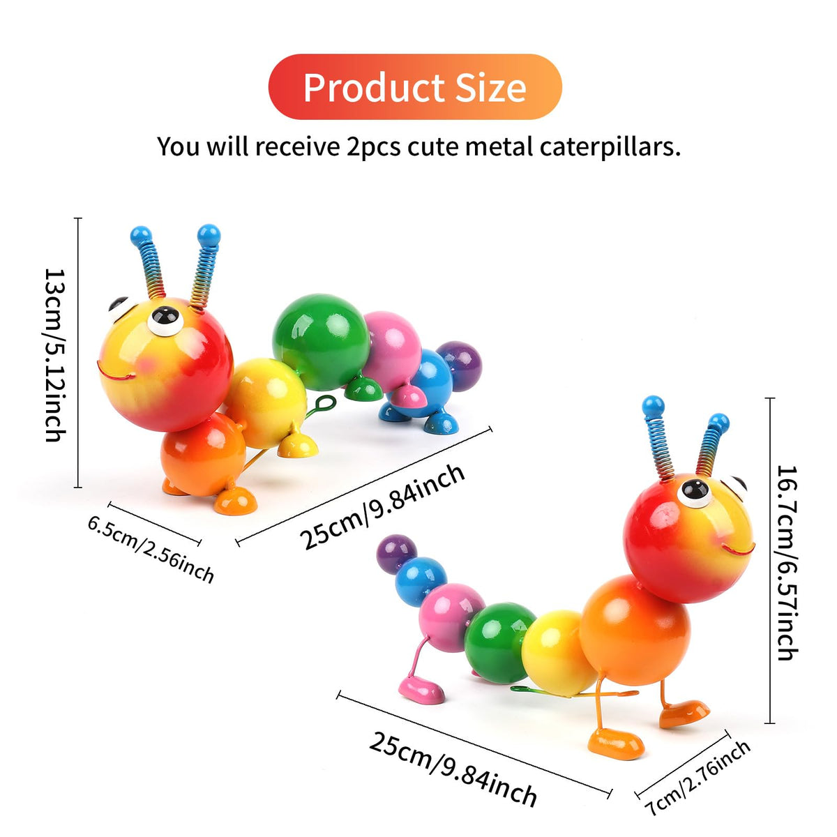 Cruis Cuka metal caterpillar yard art suitable for patios, lawns and courtyards.