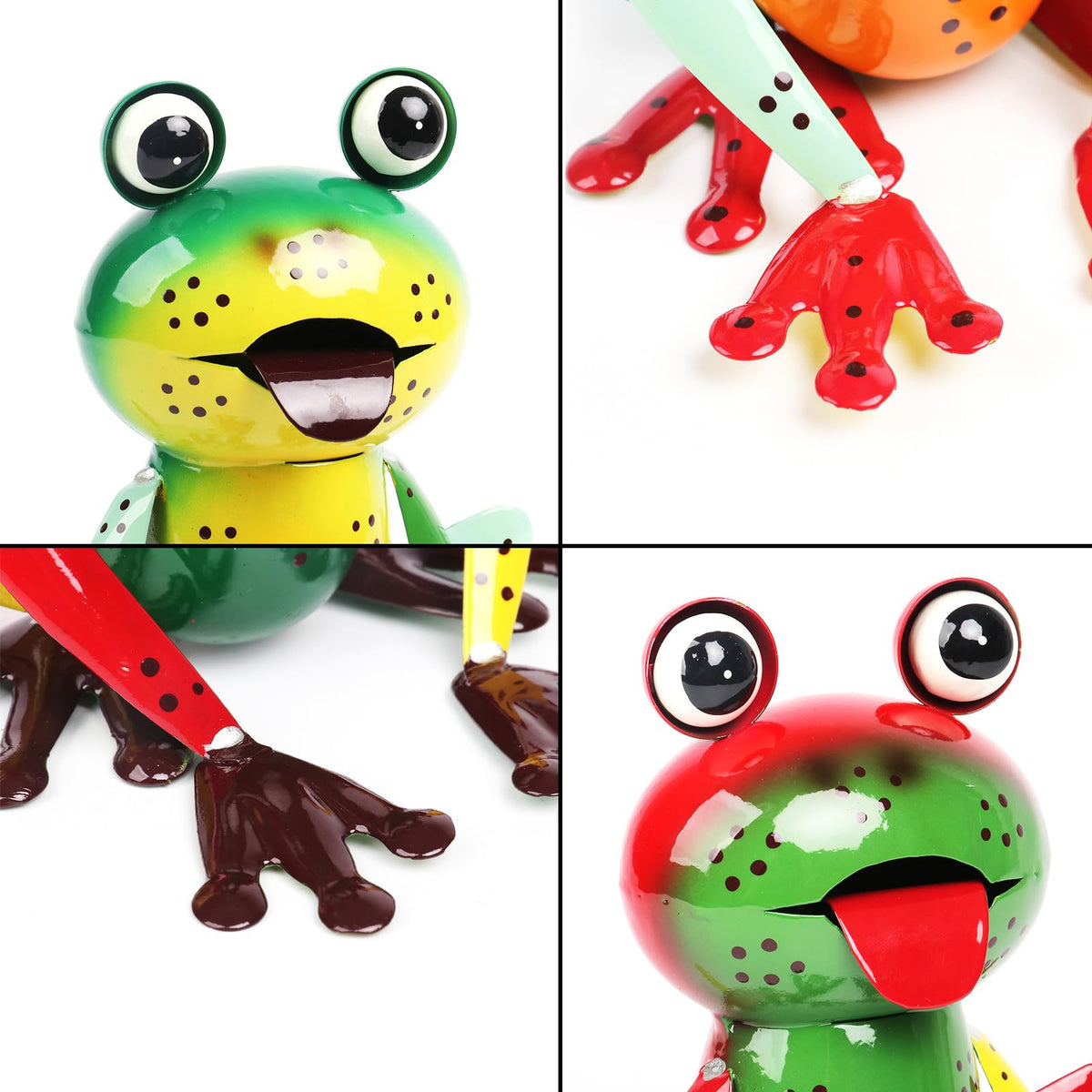 Cruis Cuka metal frog yard art green withstands outdoor use and adds charm.