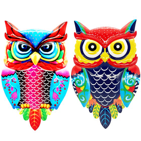 Cruis Cuka metal owl wall art, front view, adds vibrant garden charm.