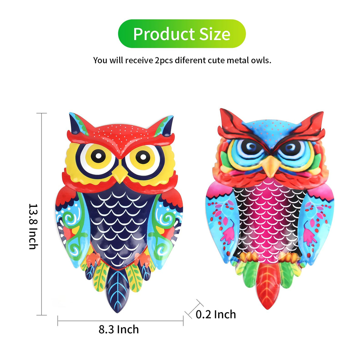 Cruis Cuka metal owl wall art, close-up color, high-detail accents elevate curb appeal.