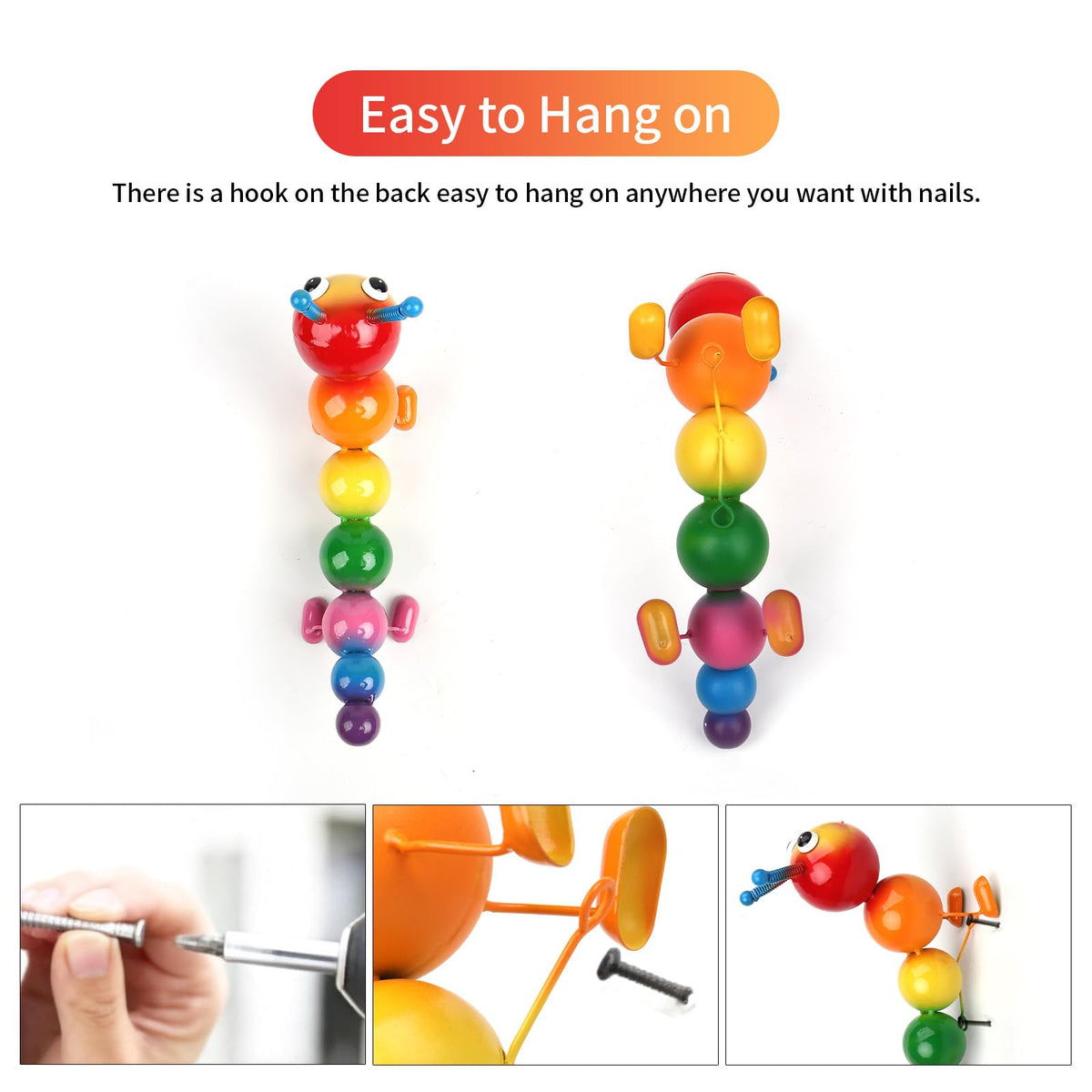 Cruis Cuka outdoor decor caterpillar ornament with hanging rings for quick installation.