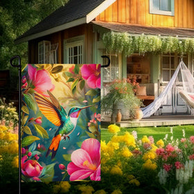 Cryfox outdoor-yard flag with floral print brightens decks, porches, and gardens.