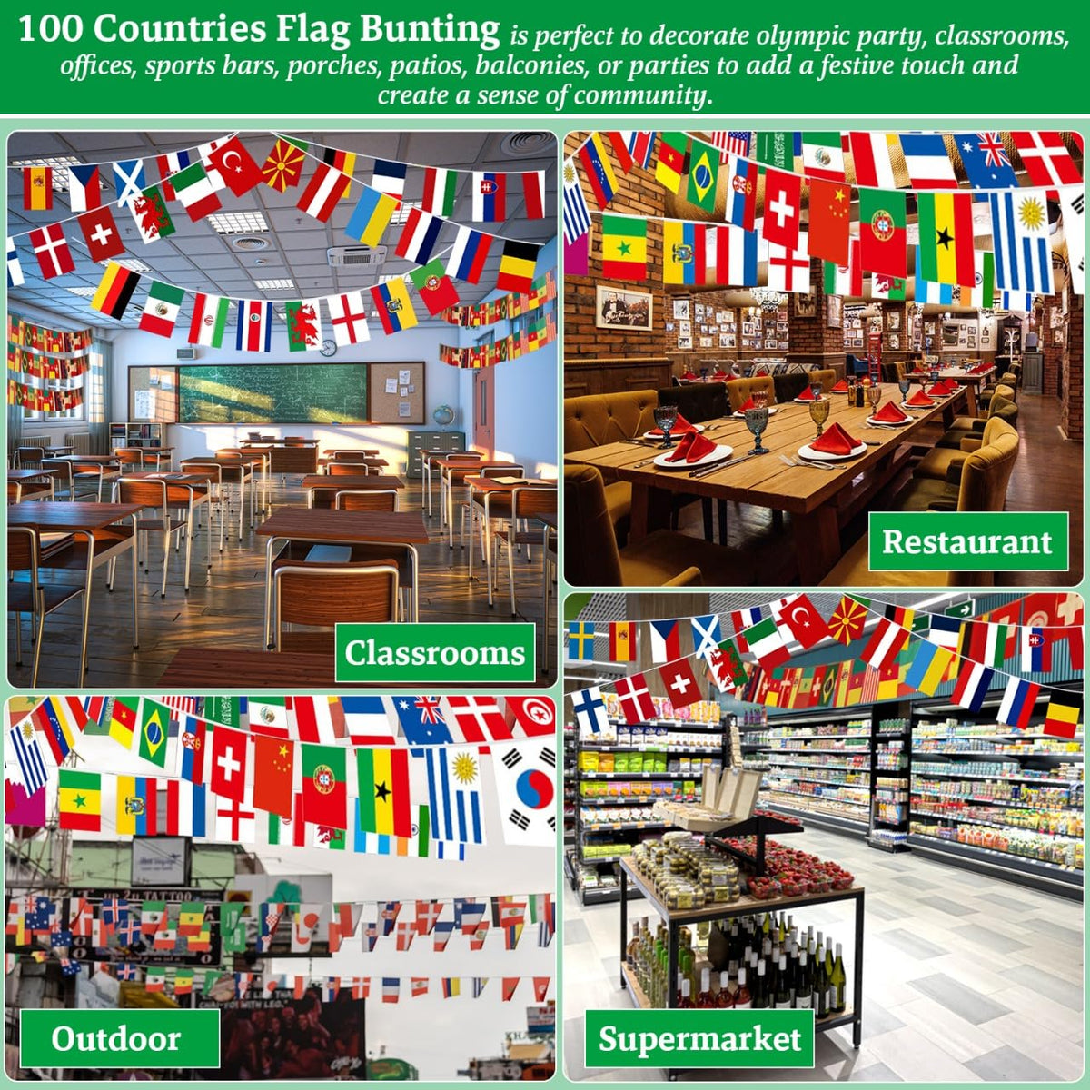 CrysGuard cultural festival setup featuring 100-country flags banner.