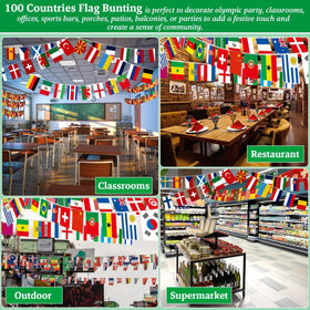 CrysGuard cultural festival setup featuring 100-country flags banner.