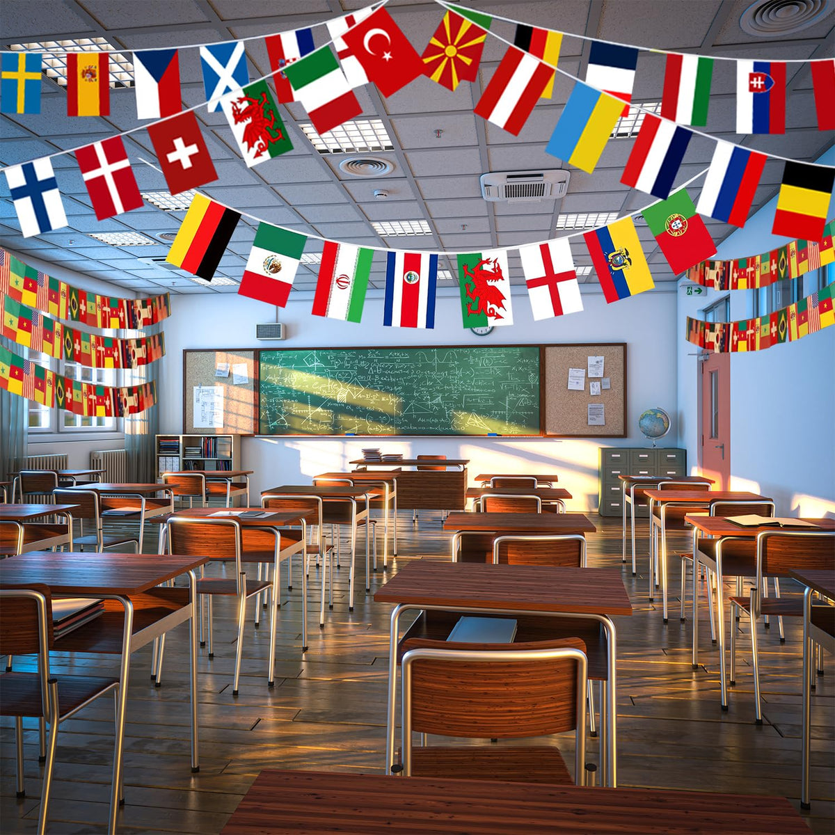 CrysGuard world flags banner at a sports bar for international ambiance.