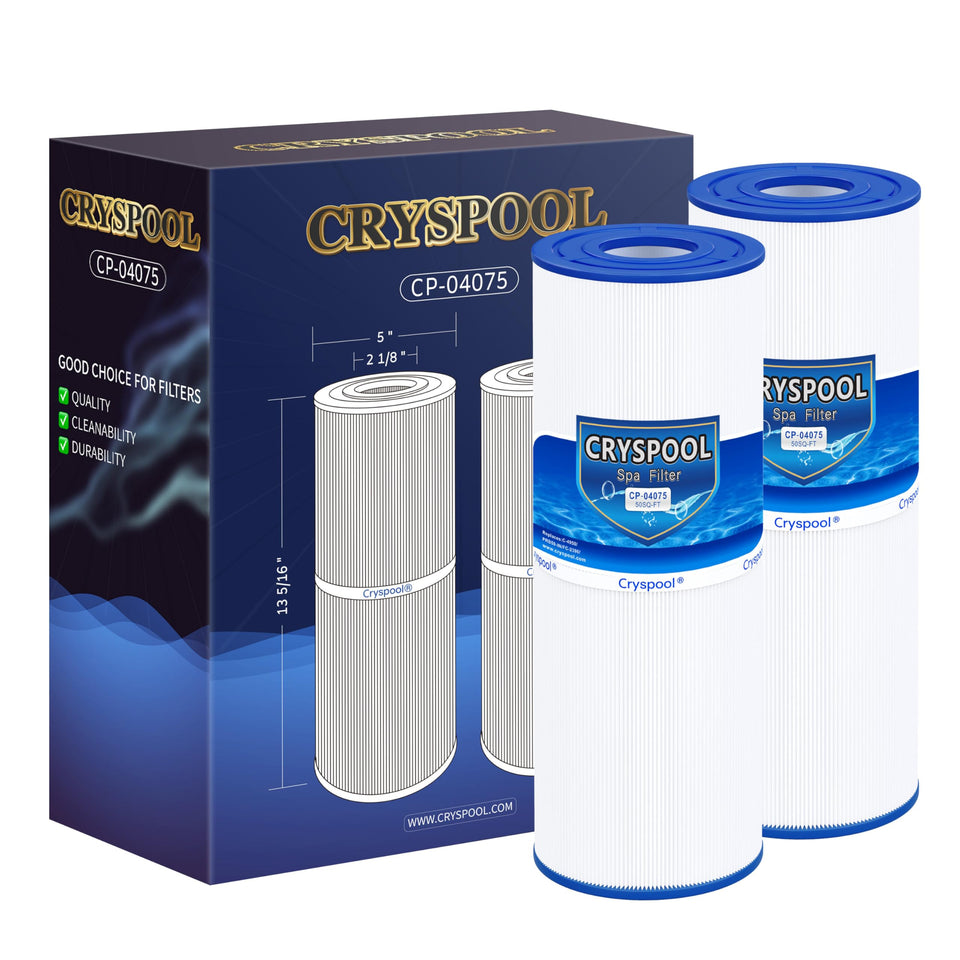 Cryspool 04075 filter outer view shows sturdy housing for spa filtration