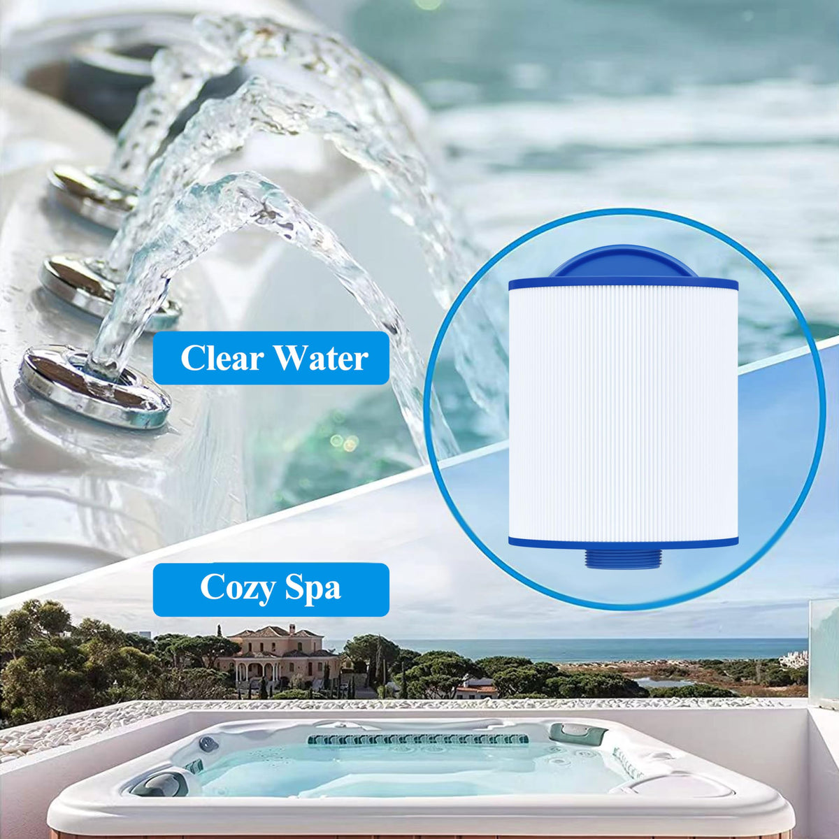 Cryspool 05014 filter 25-sq-ft area installed in spa, supports robust filtration.