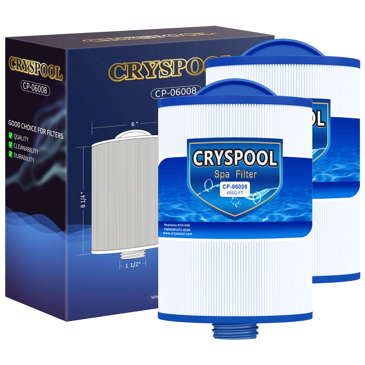 Cryspool 06008 filter compatibility with 6CH-940 for consistent spa filtration.