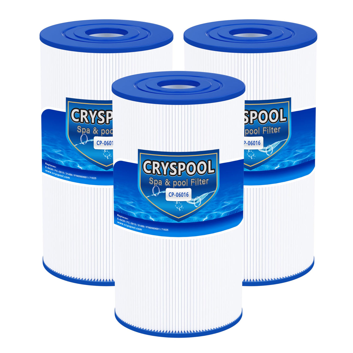 Cryspool 06016 filter dimensions visual, showing fit compatibility with spa units.