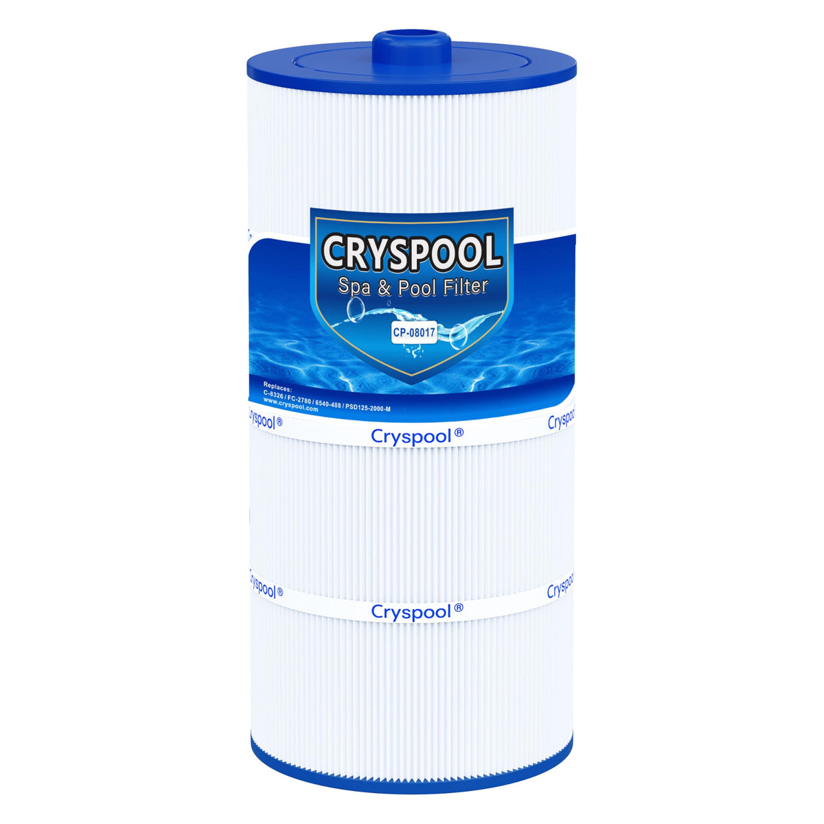 Cryspool 08017 filter cartridge, full view, enhanced spa filtration efficiency.