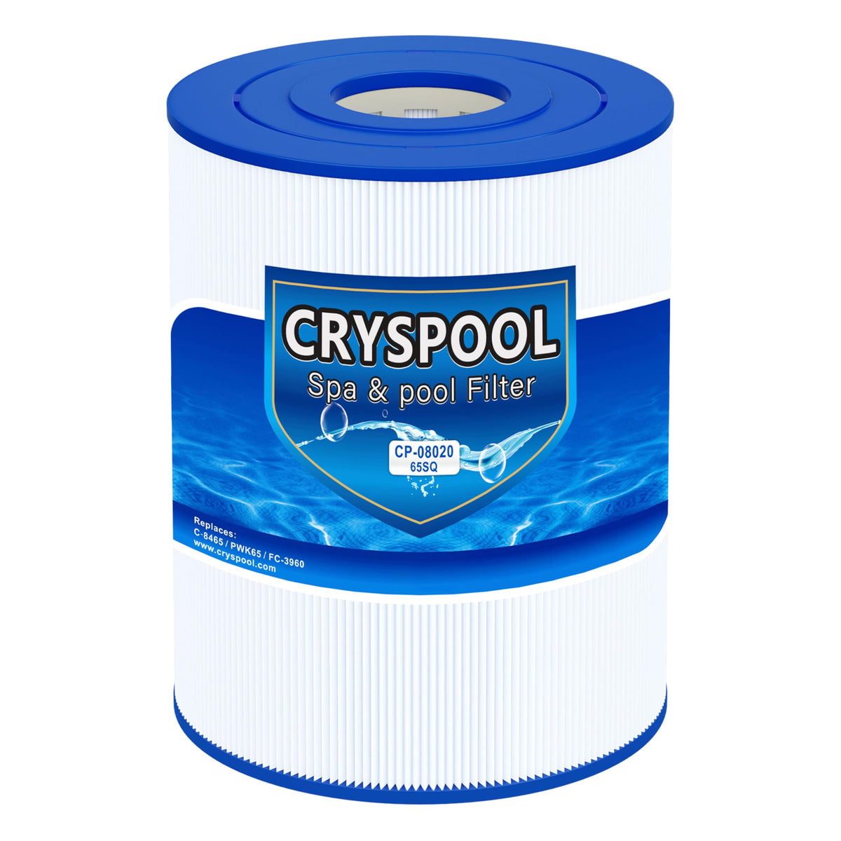 Cryspool 08020 filter front view with durable pleats for efficient spa filtration.