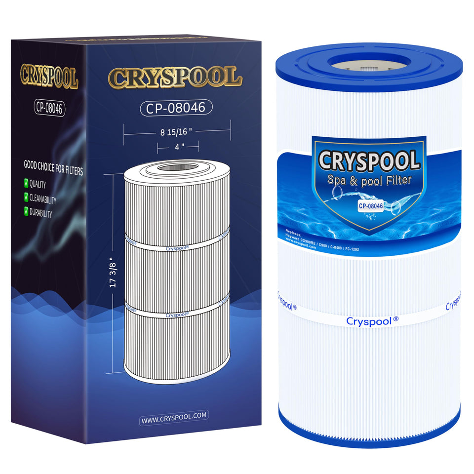 Cryspool 08046 filter side view shows compact profile and fit with Hayward units