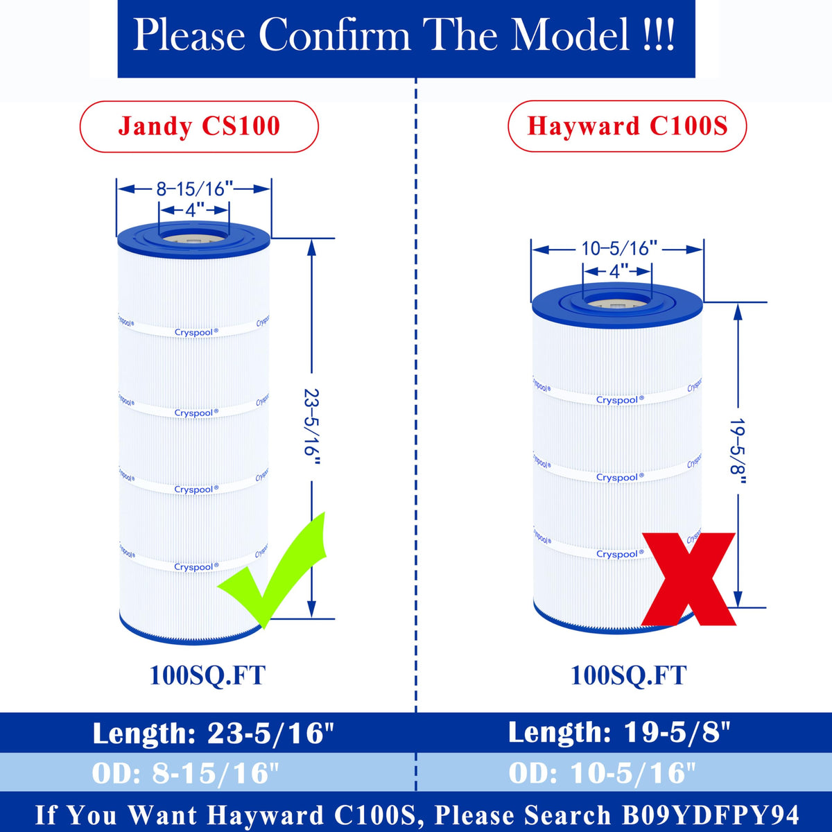 Cryspool 08053 filter-compatibility with Jandy CS100 enables easy upgrades.