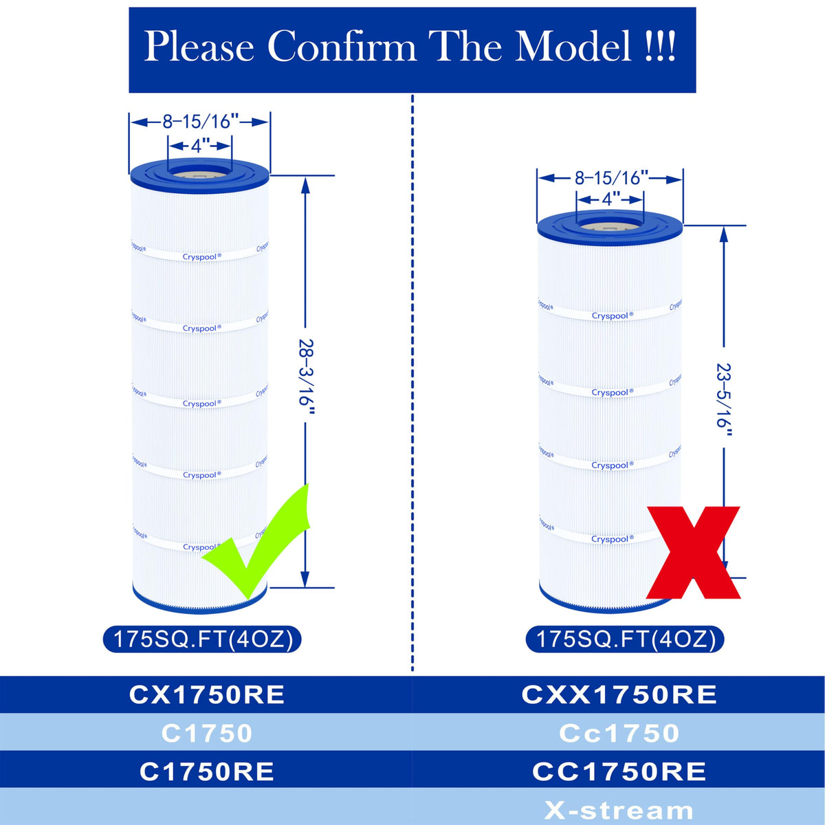 Cryspool 08060 filter diameter improves compatibility and filtration