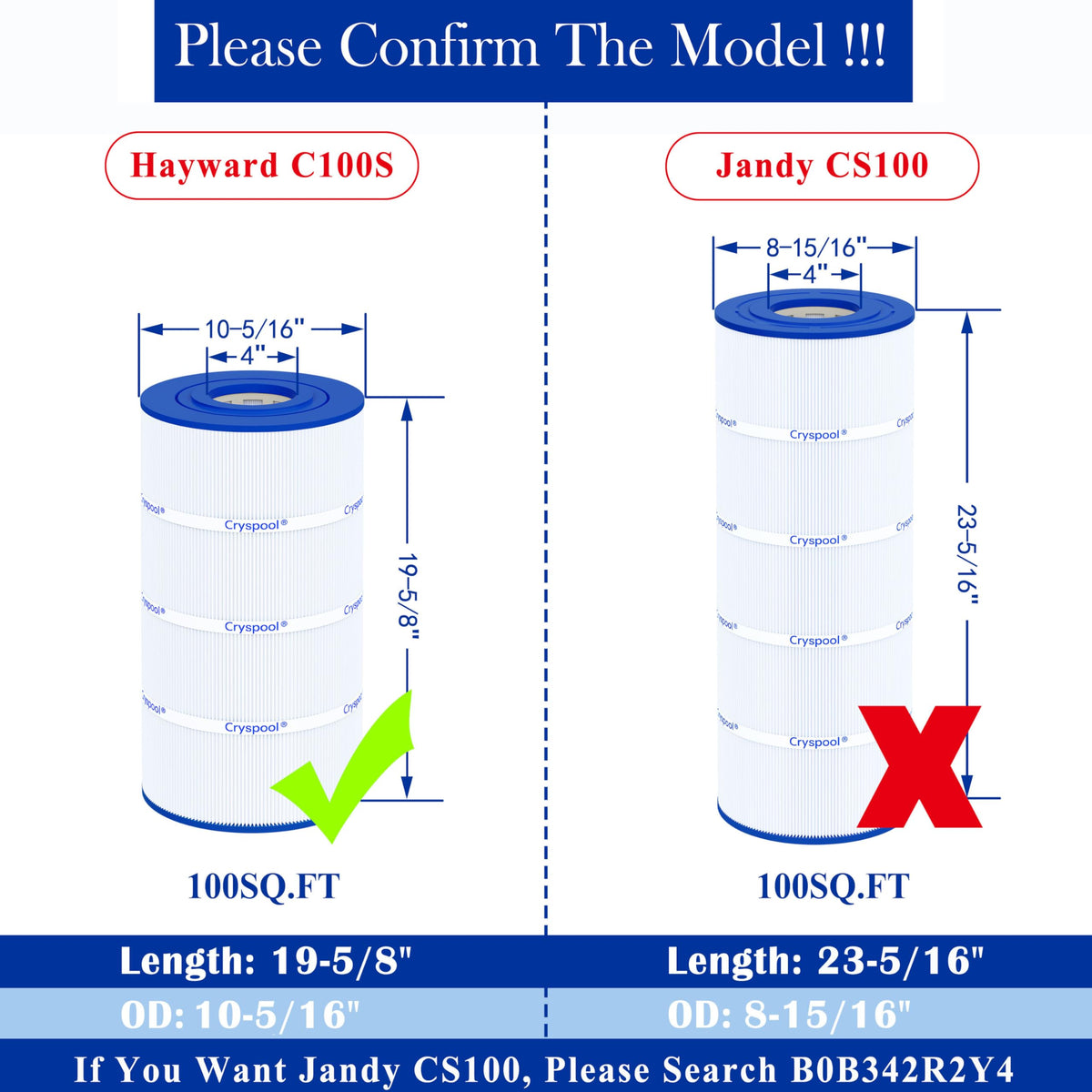 Cryspool C100S filter assembly shows proper fit and alignment