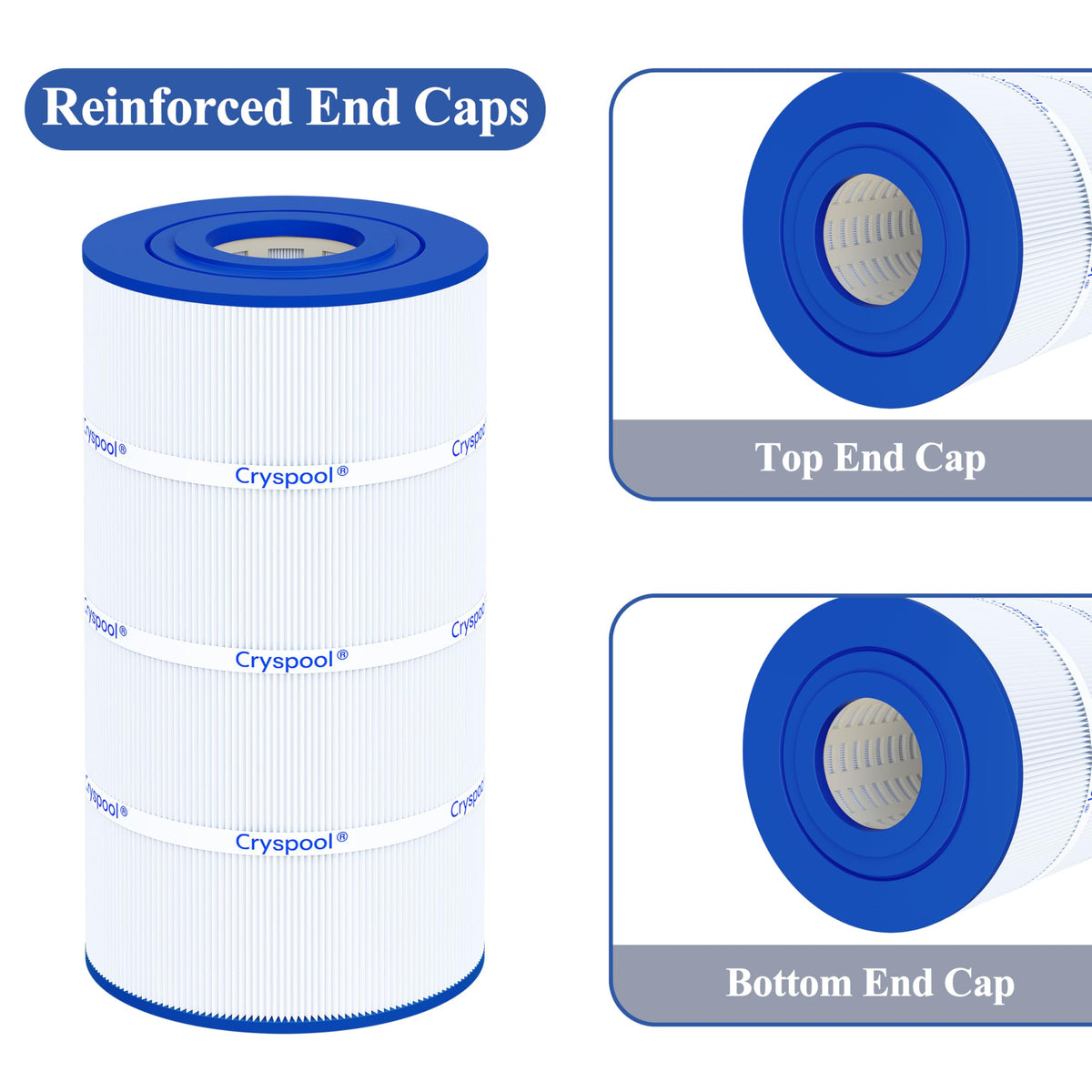 Cryspool pleats and end caps indicate sturdy, durable filtration