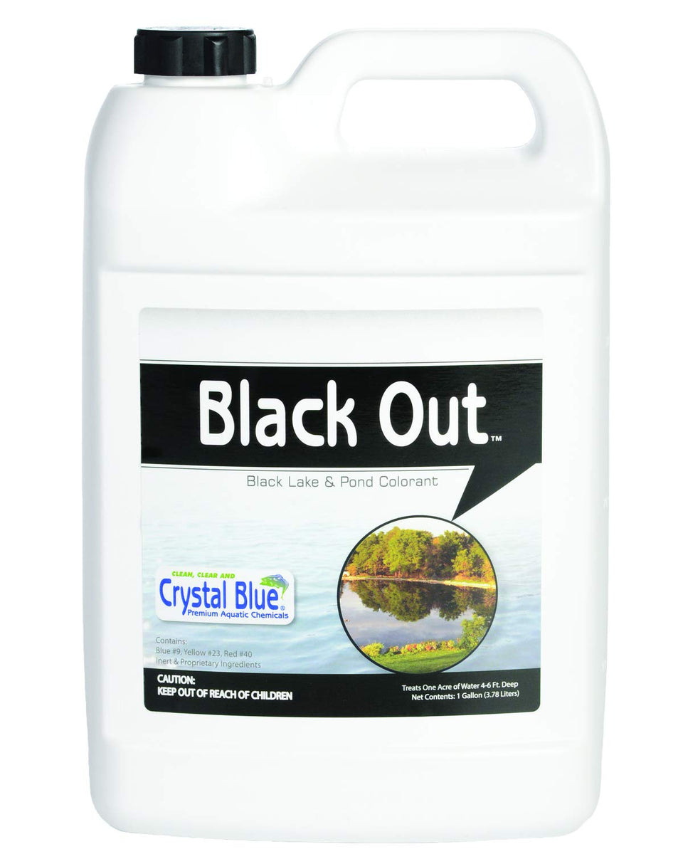 Crystal Blue Black Out Lake Dye bottle ready for pond color enhancement
