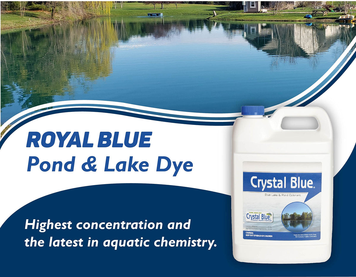 Crystal Blue lake dye being poured to start transforming pond color.
