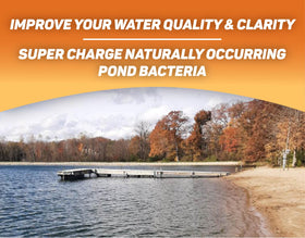 Crystal Blue Pond Booster blue dye swirling in pond water for color