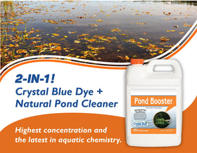 Crystal Blue Pond Booster bottle pouring into pond for color update