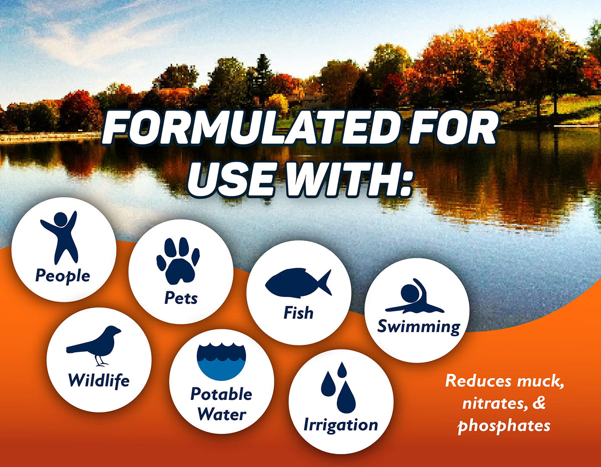 Crystal Blue pond cleaner bottle with bubbles showing activating bacteria for clarity