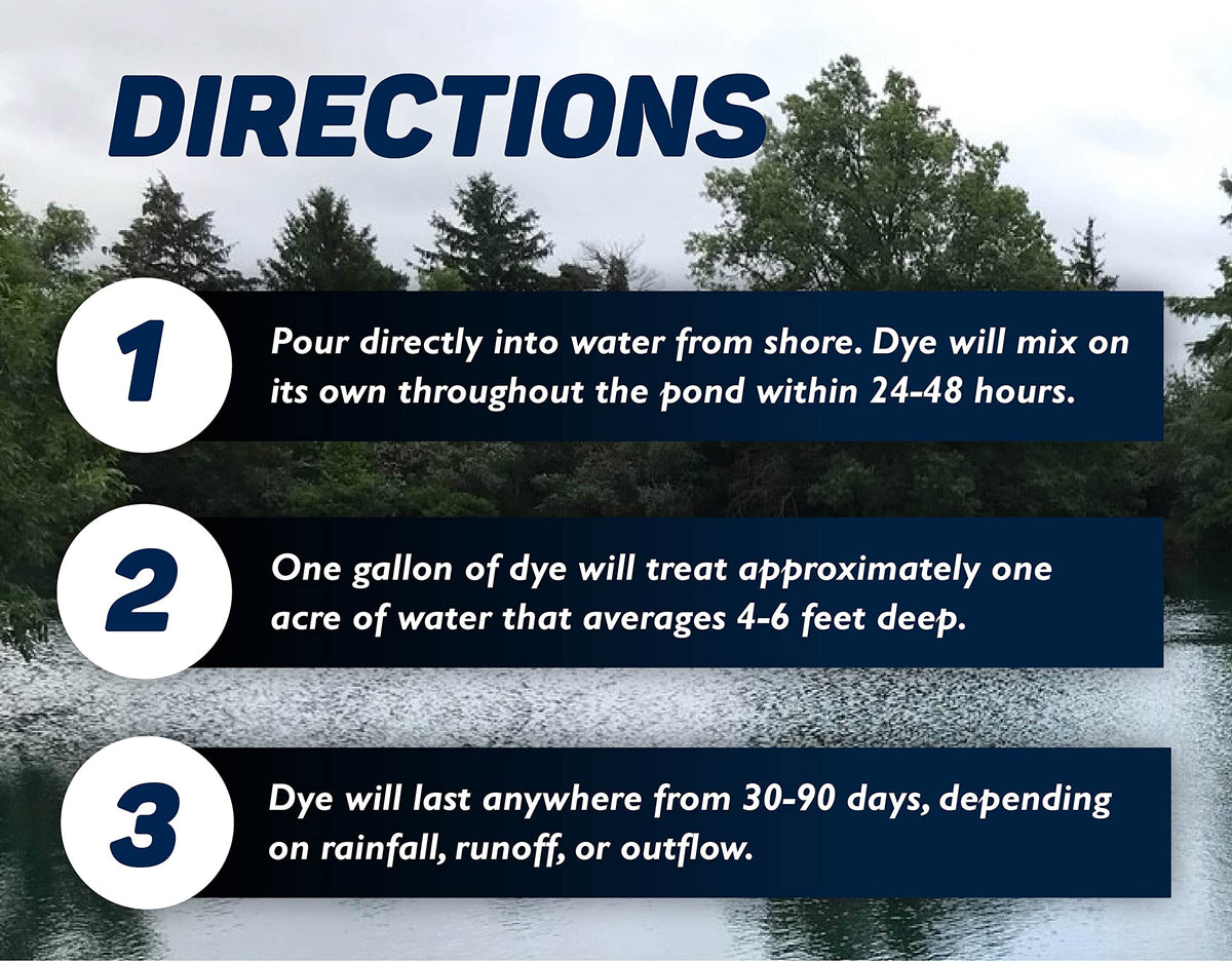 Crystal Blue pond colorant applied provides consistent color across the water