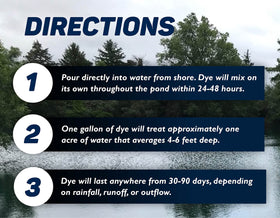 Crystal Blue pond colorant applied provides consistent color across the water