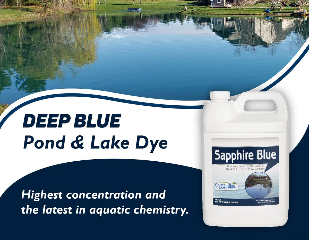 Crystal Blue pond dye pour action showing deep blue water color