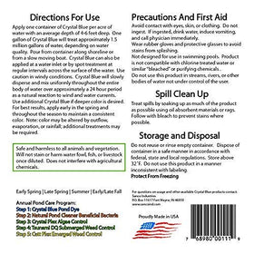 Crystal Blue safe-use instructions emphasize non-toxic, directed application.