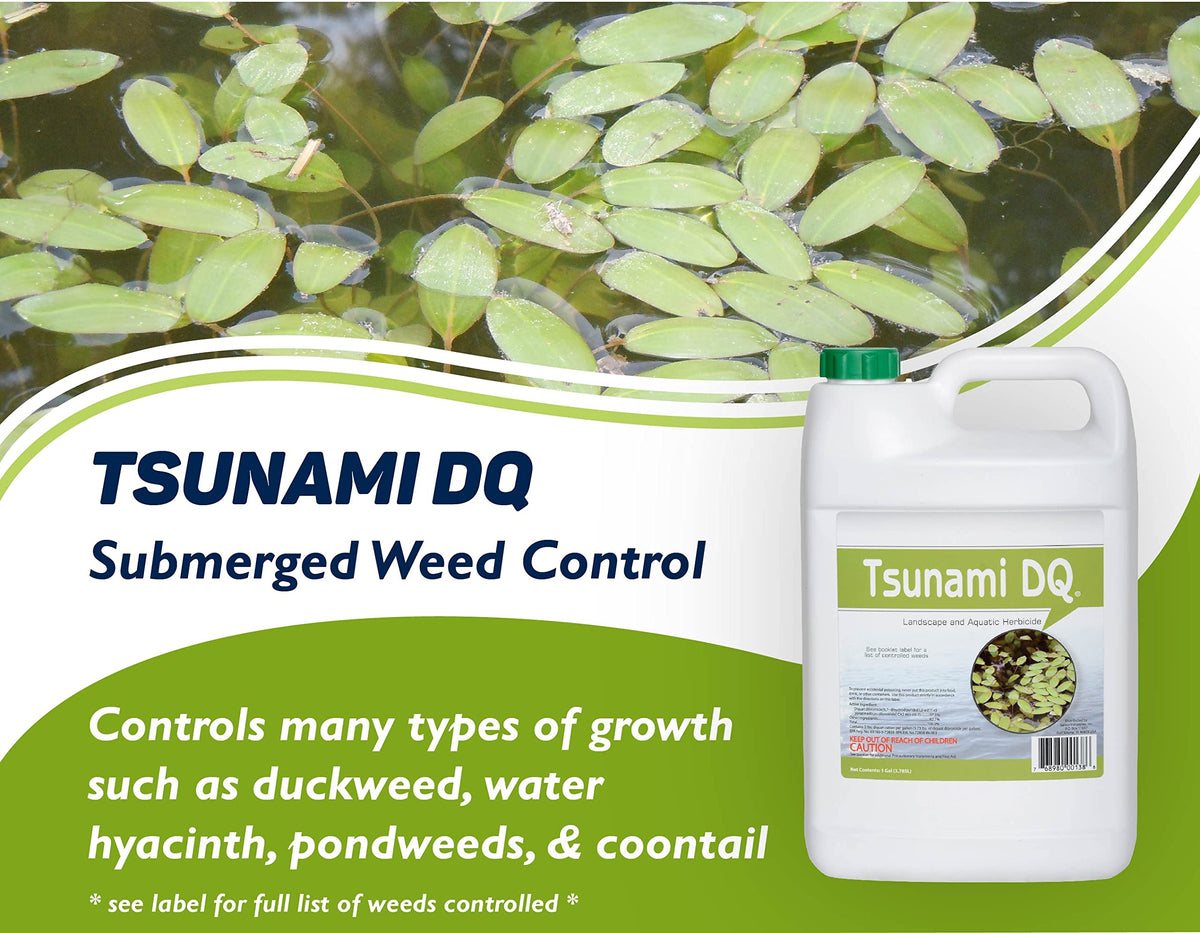 Crystal Blue Tsunami DQ weed-control for pond restoration and weed suppression in water