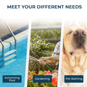 Crystala Garden Hose Filter in use beside pool and spa environments for versatile purification.