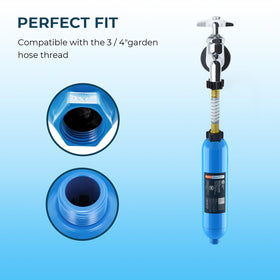 Crystala Garden Hose Filter water flow reduces impurities during pool filling.
