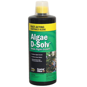 CrystalClear Algae D-Solv bottle being poured to treat pond algae