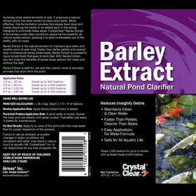 CrystalClear Barley Extract measuring cup shows easy dosing for a clearer pond.