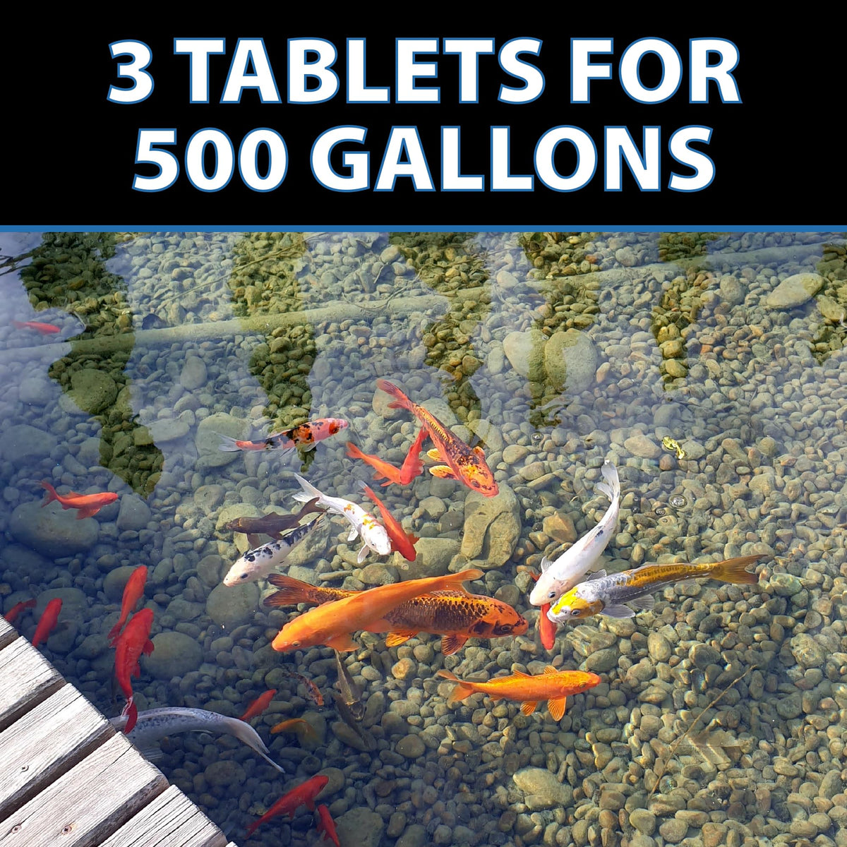 CrystalClear MuckOff tablets sinking to the pond bottom for effective cleaning.