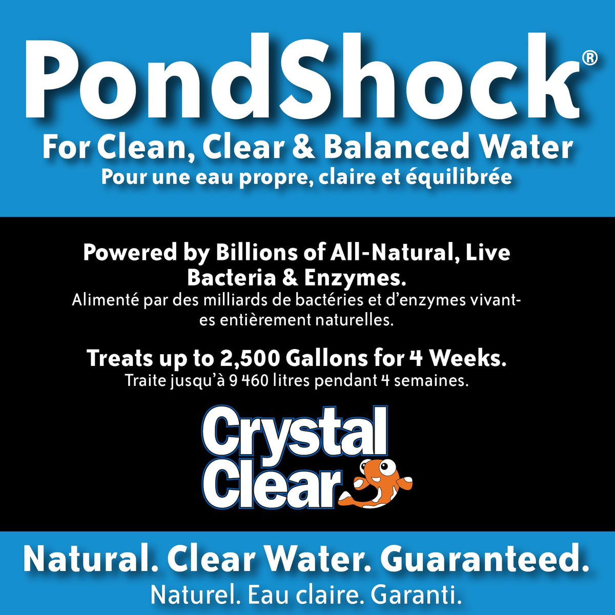 CrystalClear PondShock Ball floats in water showing quick clarity improvement.