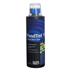 CrystalClear PondTint bottle being poured into koi pond water for even tint.