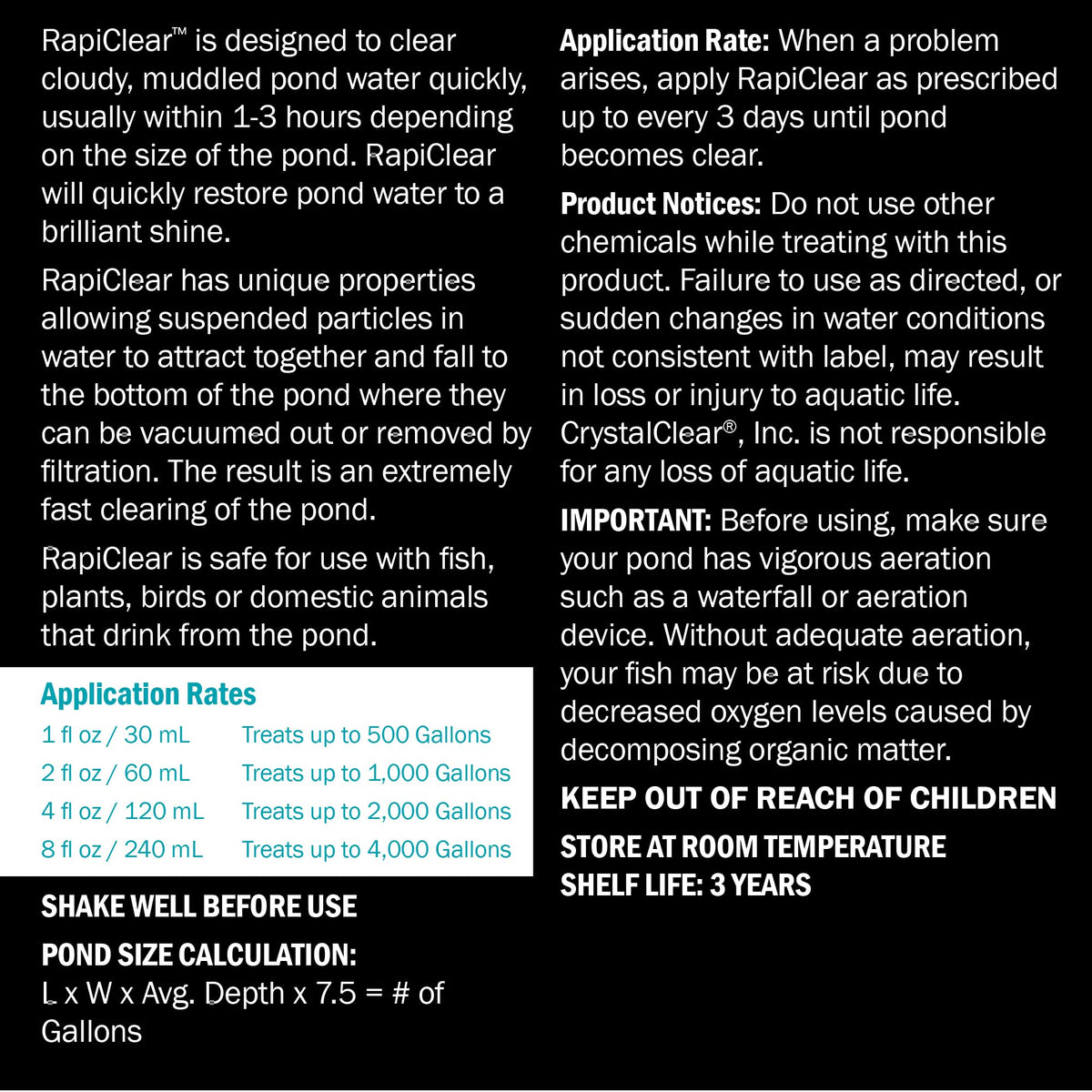CrystalClear RapiClear shows cloudy-water-to-clear water in outdoor ponds.