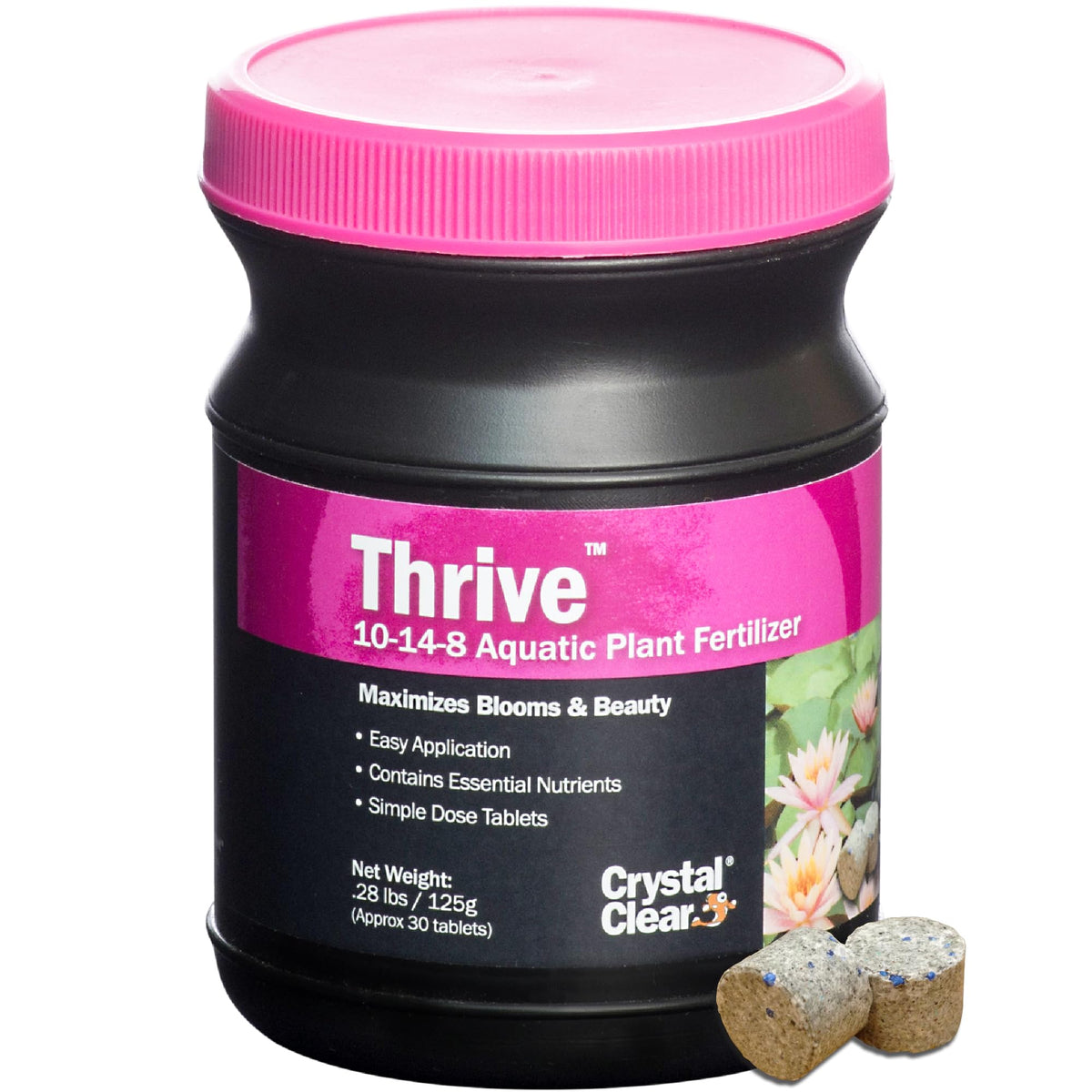 CrystalClear Thrive tablets in soil nourish pond plants for healthier roots.