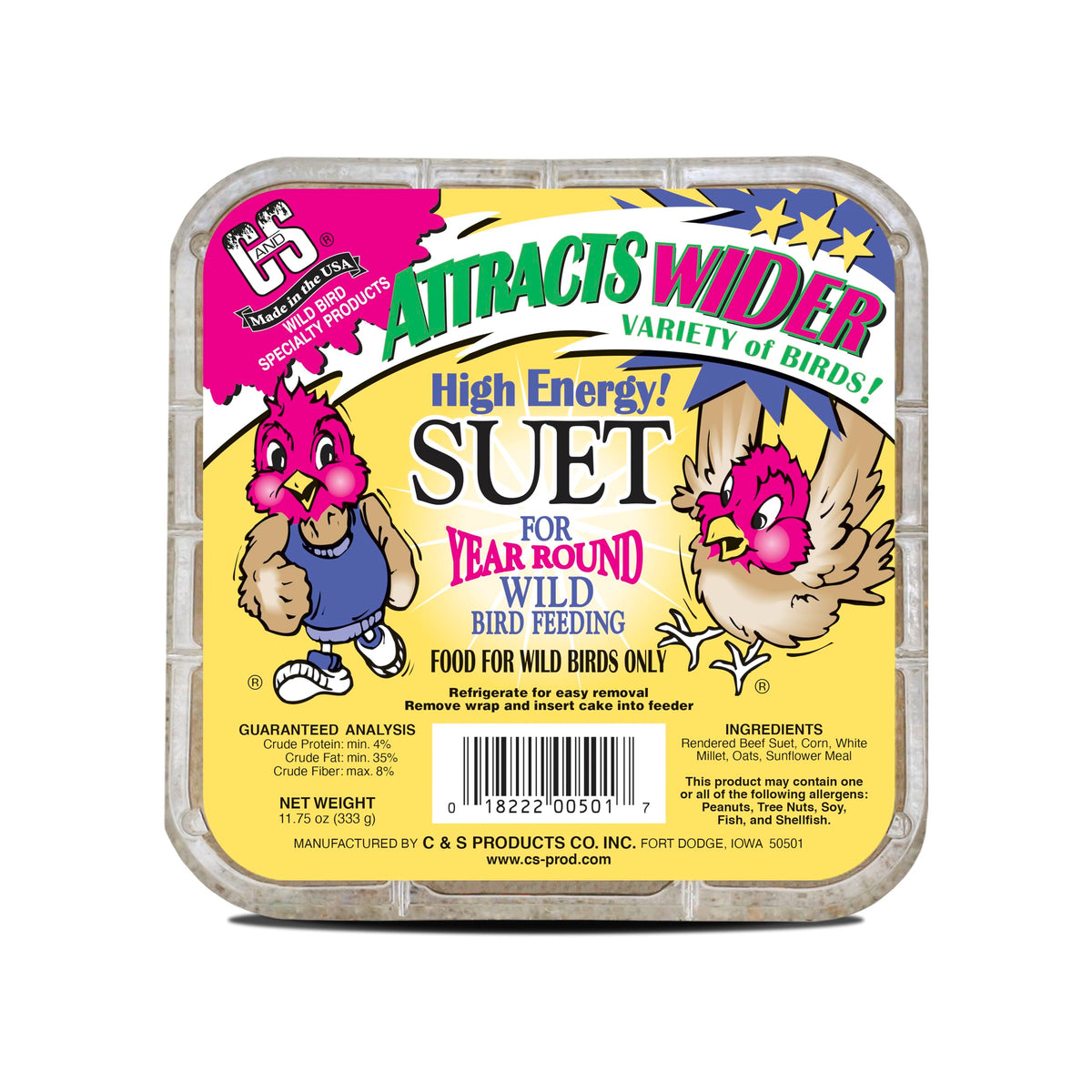 C&S High Energy Suet Treat in cake feeder attracts birds quickly