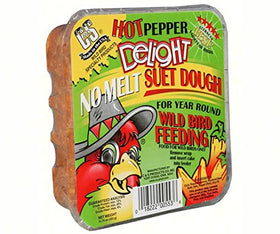 C&S Hot Pepper Delight birds enjoying the no-melt suet dough at a feeder.