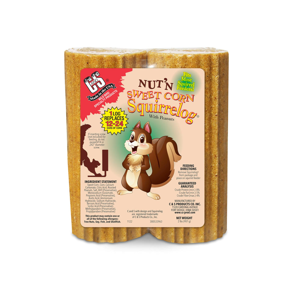 C&S Nut’n Sweet Corn Squirrelog packaging front view highlights backyard wildlife appeal