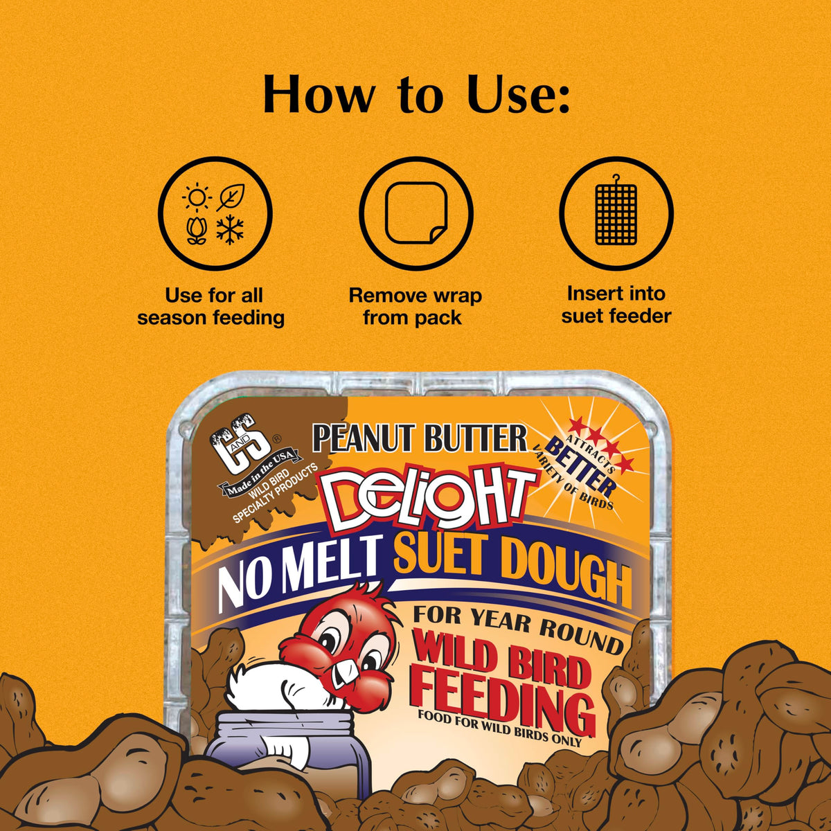 C&S Peanut Butter Delight No Melt Suet Dough woodpeckers at feeder