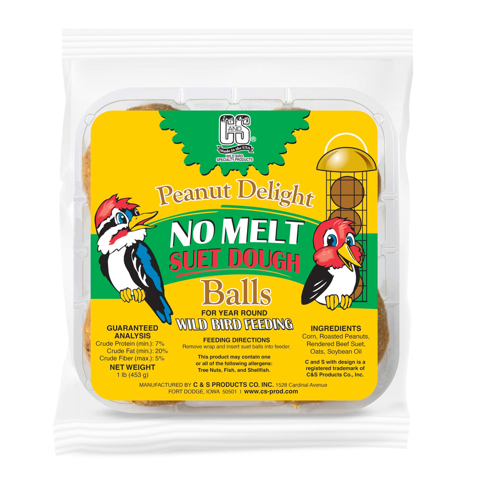 C&S Peanut Delight No Melt Dough Ball attracts woodpeckers without mess