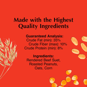 C&S Peanut Suet Treat ingredients roasted peanuts and beef fat provide energy.