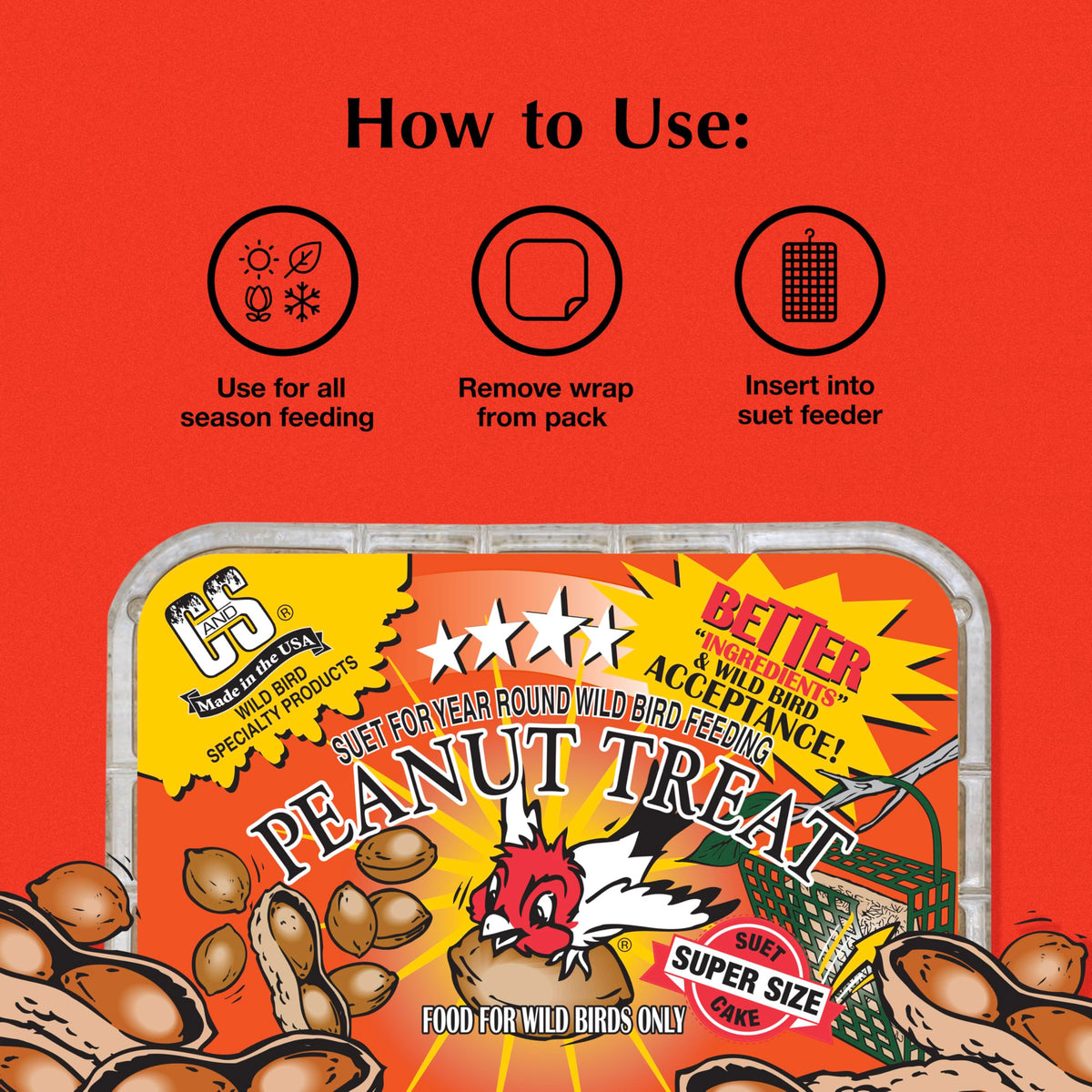 C&S Peanut Suet Treat offers multiple flavors for varied snacks.