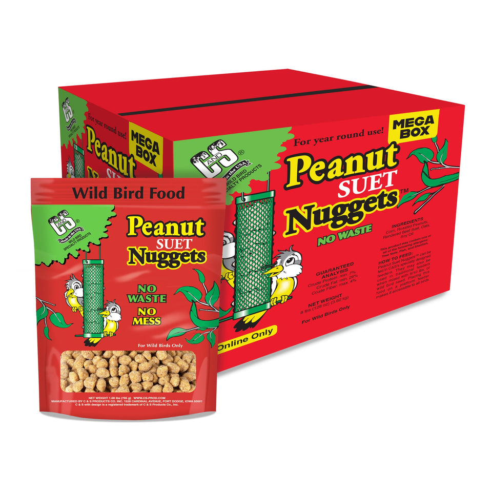 CS Wild Bird Peanut Suet Nuggets Mega Box front view attracts woodpeckers and chickadees.